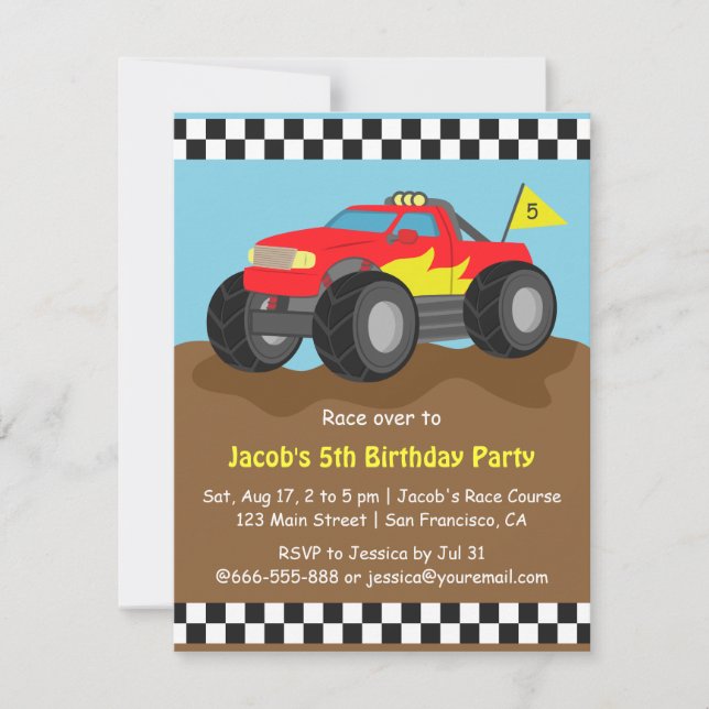 Invitación Cumpleaños del Camión Monstruo Rojo (Anverso)