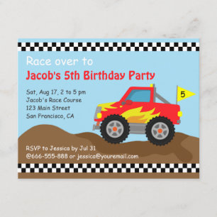 Invitación Cumpleaños del Camión Monstruo Rojo, Para Niños