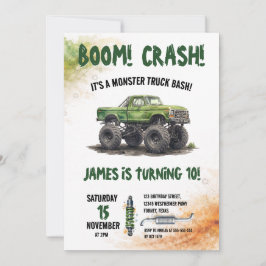 Invitación Cumpleaños del Camión Monstruo Watercolor Smash & 
