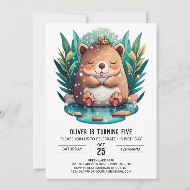 Invitación Cumpleaños del capibara para los niños (Anverso)