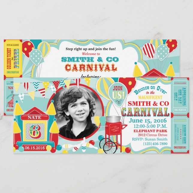 Invitación Cumpleaños del Carnaval de la Casa de Bass (Anverso / Reverso)