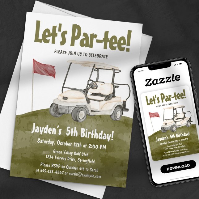Invitación Cumpleaños del Carrito de Golf Verde Acuarela Let' (Subido por el creador)