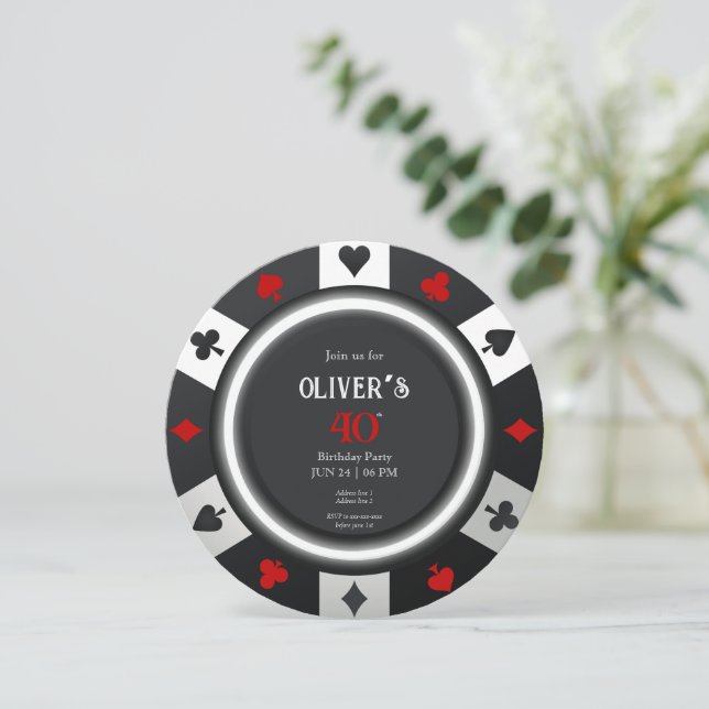 Invitación Cumpleaños del Casino Las Vegas Poker Chip (Anverso de pie)