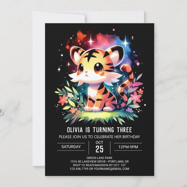 Invitación Cumpleaños del Castillo Boho Tiger (Anverso)