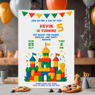 Invitación Cumpleaños del Castillo de Bloques Coloridos