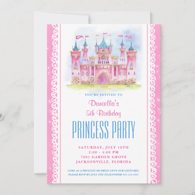 Invitación Cumpleaños del Castillo de la Princesa (Anverso)