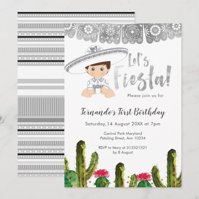 Invitación cumpleaños del charro Silver Fiesta (Anverso / Reverso)