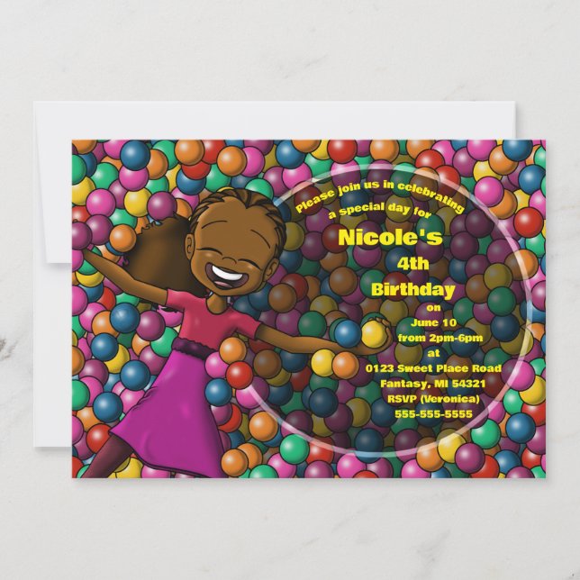 Invitación Cumpleaños del Chica afroamericano (Anverso)