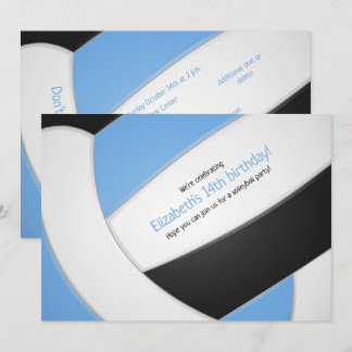Invitación cumpleaños del chica azul claro de voleibol negro