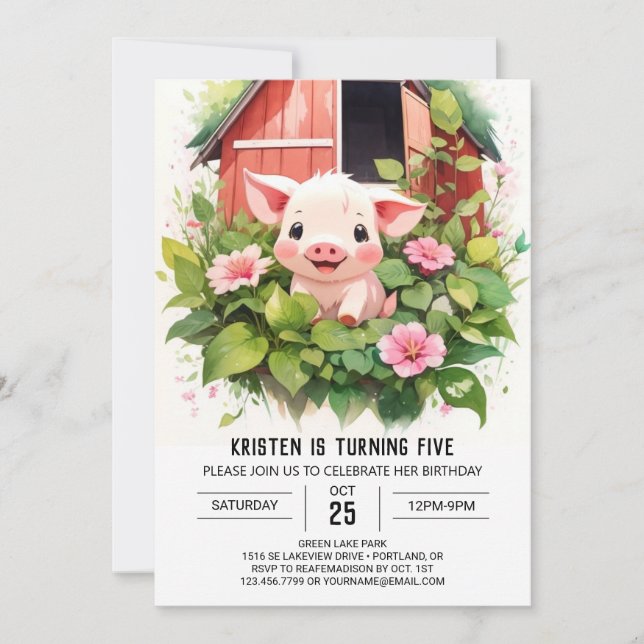 Invitación Cumpleaños del Chica Boho de Sweet Piglet (Anverso)