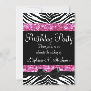Invitación Cumpleaños del Chica de cebra rosada caliente