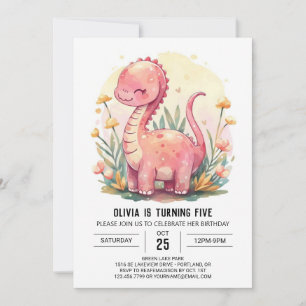 Invitación Cumpleaños del Chica de Dinosaurio Magnético Digit