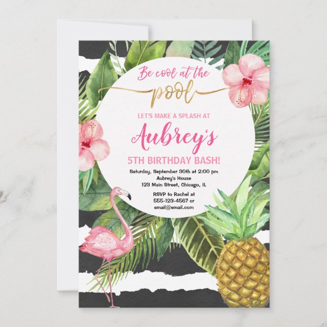 Invitación Cumpleaños del chica de fiesta en la piscina, (Anverso)