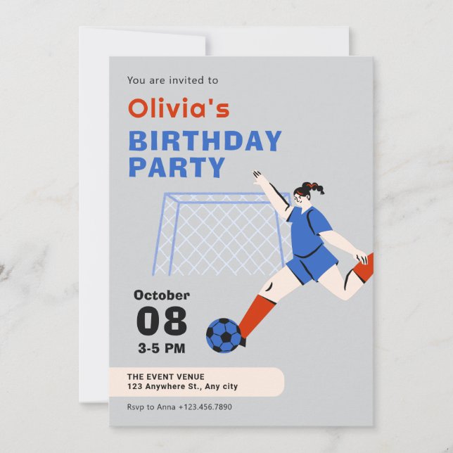 Invitación Cumpleaños del chica de fútbol (Anverso)