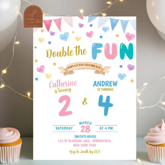 Invitación Cumpleaños del Chica  de Heart Double Celebration