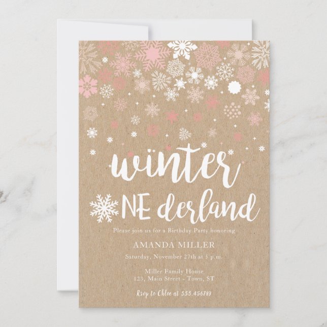 Invitación Cumpleaños del chica de los copos de nieve del (Anverso)
