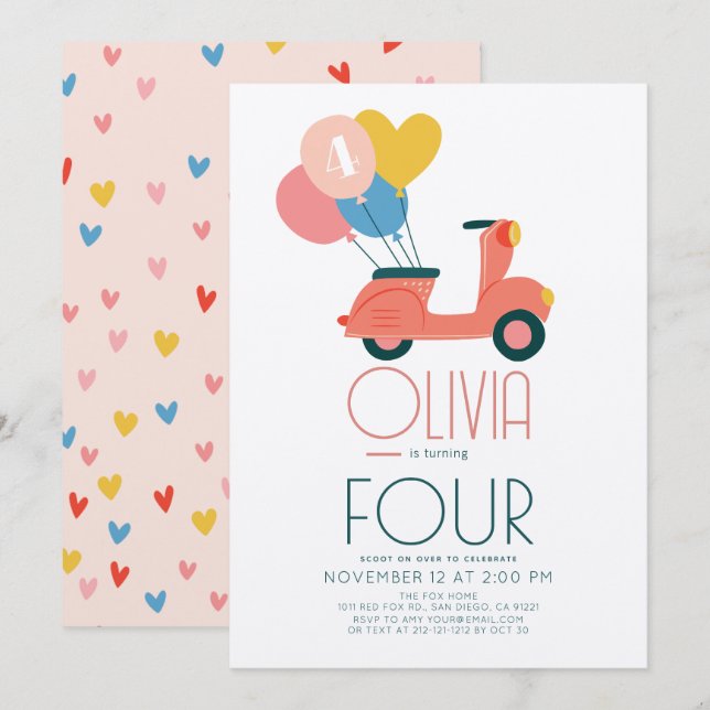 Invitación Cumpleaños del Chica de los globos escoceses rosad (Anverso / Reverso)
