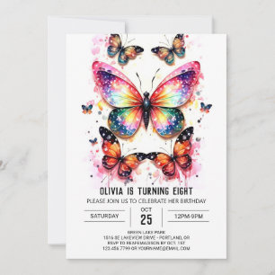 Invitación Cumpleaños del Chica de mariposa digital rosa