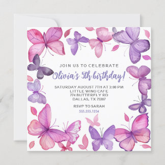 Invitación Cumpleaños del Chica de mariposa morado y rosa