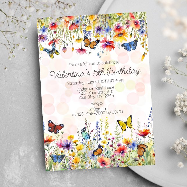 Invitación Cumpleaños del Chica de Mariposas Flores Silvestre (Subido por el creador)