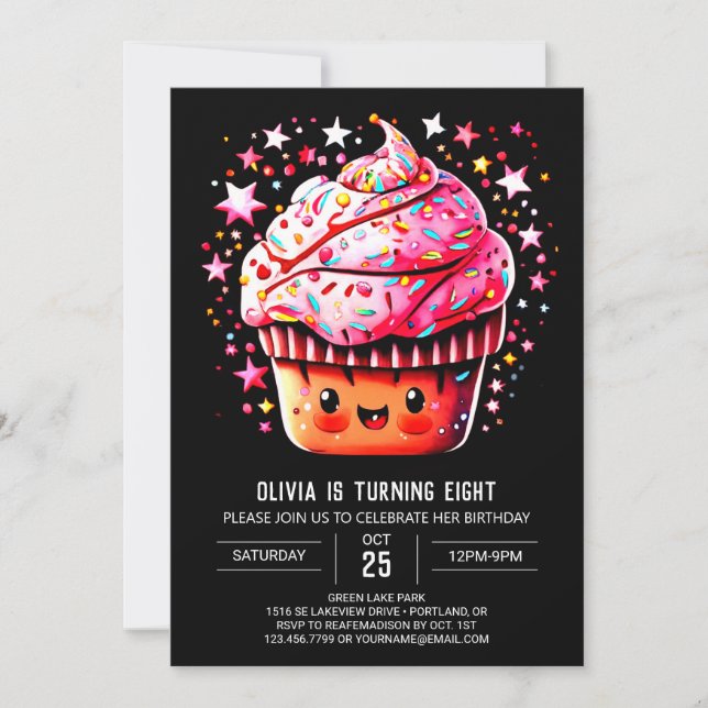 Invitación Cumpleaños del Chica de Muffin de Chocolate Girly (Anverso)