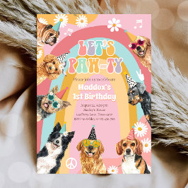 Invitación Cumpleaños del Chica de Pawty Dog Retro Groovy