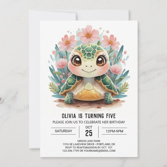 Invitación Cumpleaños del Chica de tortugas rosadas en línea (Anverso)