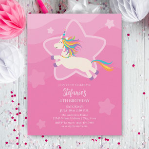 Invitación Cumpleaños del Chica de Unicornio arcoiris mágico 