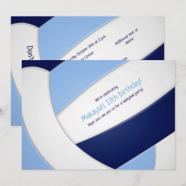 Invitación cumpleaños del chica de voleibol marino azul claro