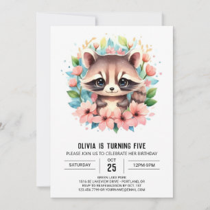 Invitación Cumpleaños del Chica del mapache digital rosado