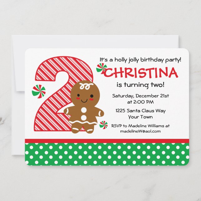 Invitación Cumpleaños del chica del pan de jengibre 2do (Anverso)