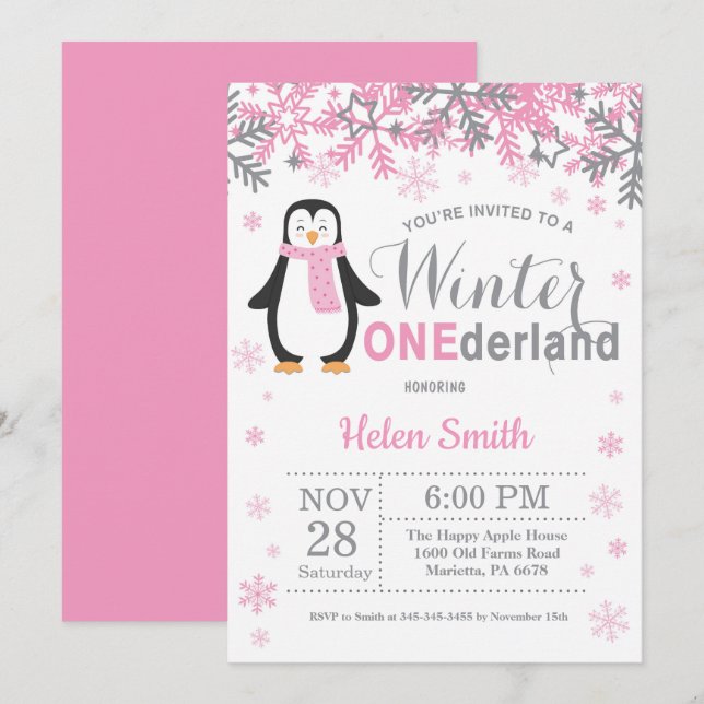 Invitación Cumpleaños del chica del pingüino de Onederland (Anverso / Reverso)