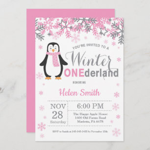 Invitación Cumpleaños del chica del pingüino de Onederland