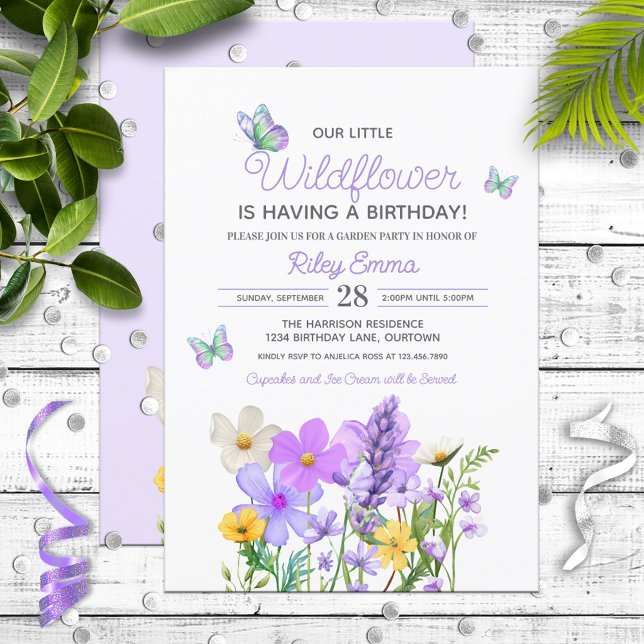 Invitación Cumpleaños del Chica del tema Purple Wildflowers (Subido por el creador)