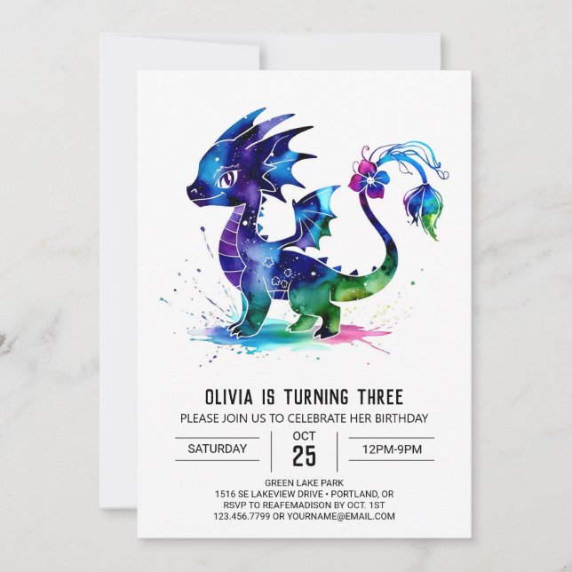 Invitación Cumpleaños del Chica Digital Dragon Simple en Líne (Anverso)