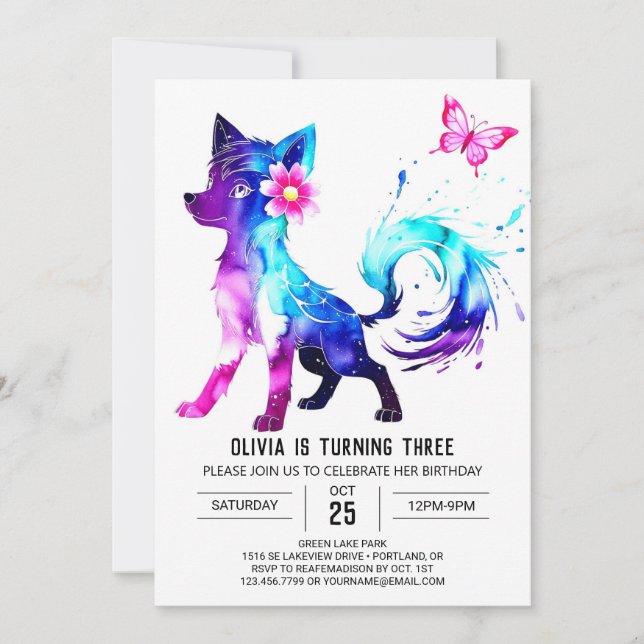Invitación Cumpleaños del Chica digital Magly Girly Wolf (Anverso)