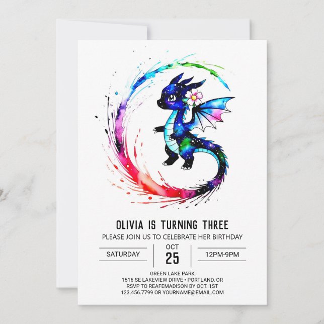 Invitación Cumpleaños del Chica Digital Watercolor Girly Drag (Anverso)