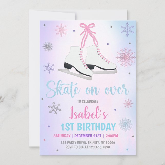 Invitación Cumpleaños del chica en patinaje sobre hielo (Anverso)