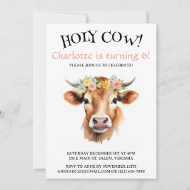 Invitación Cumpleaños del Chica Floral de Vaca Santa de Jerse