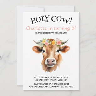 Invitación Cumpleaños del Chica Floral de Vaca Santa de Jerse
