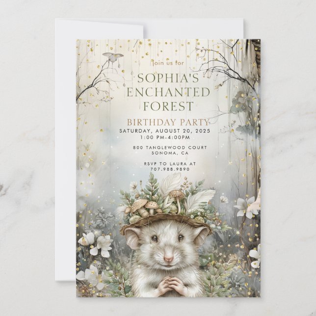 Invitación Cumpleaños del Chica Forestal Encantado (Anverso)