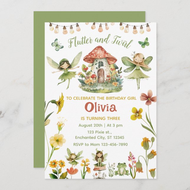 Invitación Cumpleaños del Chica Forestal Encantado por Hadas  (Anverso / Reverso)