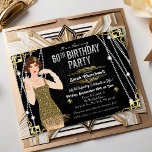 Invitación Cumpleaños del Chica Gatsby Flapper de los años 60<br><div class="desc">Celebremos como lo hicieron en los veinte años del Swinging con nuestra fabulosa invitación inspirada en Gatsby. Ya sea que esté planeando una despedida de soltera o una fiesta de cumpleaños,  lleve su evento de vuelta a tiempo a la fabulosa era del Art Deco y la lujosa vida.</div>