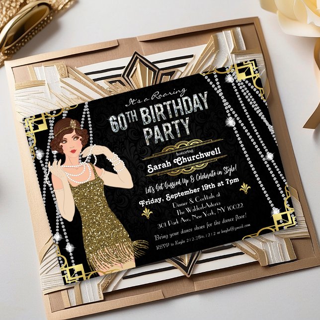 Invitación Cumpleaños del Chica Gatsby Flapper de los años 60 (Subido por el creador)