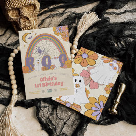 Invitación Cumpleaños del Chica Ghost Groovy Retro Halloween