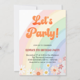 Invitación Cumpleaños del Chica Groovy Retro Rainbow