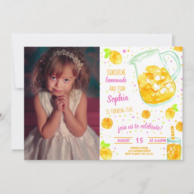 Invitación Cumpleaños del Chica Lemonade Summer Confetti con  (Anverso)