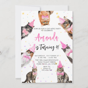 Invitación Cumpleaños del CHICA PINK Temático del Gato