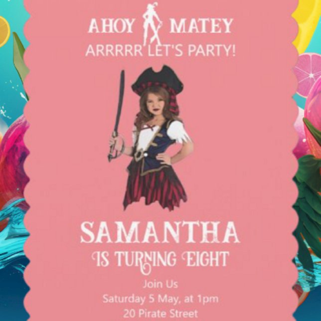 Invitación Cumpleaños del chica pirata (Party Pirates  Is The Destination For Every Celebration And Every Moment.)