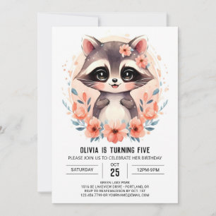 Invitación Cumpleaños del Chica Raccoon para niños rosas
